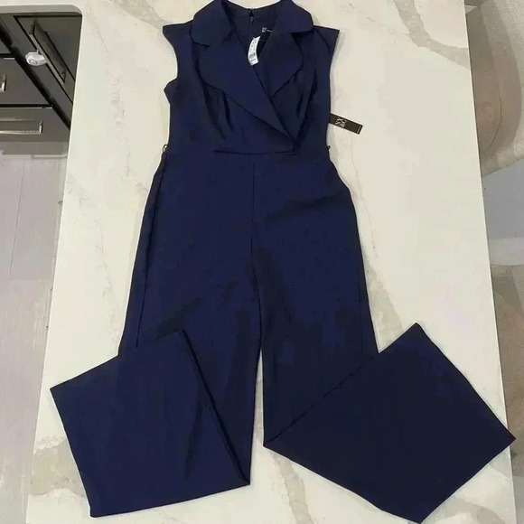 New York & Company Pants - New York & Company NWT Collared Tie Detail Jumpsuit Blue Womens Med Straight Leg